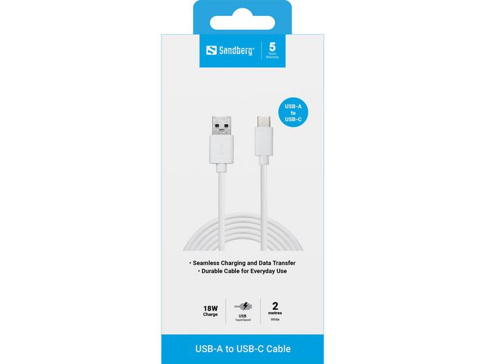 Sandberg Cable USB-C a USB-A 3.0 2 metros para Datos y Carga, Compatible con Múltiples Dispositivos y Cargadores Sandberg Cable USB-C a USB-A 3.0 2 metros para Datos y Carga, Compatible con Múltiples Dispositivos y Cargadores