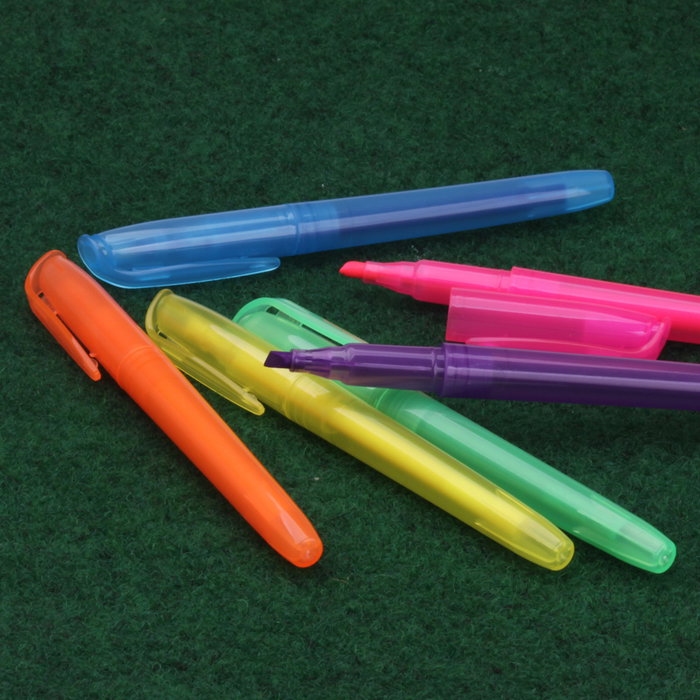 CMP Juego De 6 Rotuladores Fluorescentes para Subrayar, Punta en Ángulo - Rosa, Naranja, Amarillo, Verde, Azul, Lila