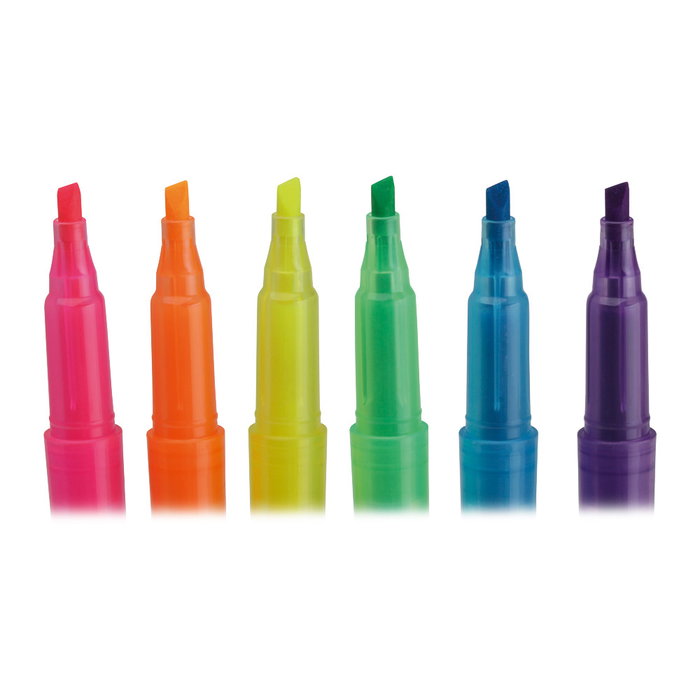 CMP Juego De 6 Rotuladores Fluorescentes para Subrayar, Punta en Ángulo - Rosa, Naranja, Amarillo, Verde, Azul, Lila