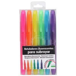 CMP Juego De 6 Rotuladores Fluorescentes para Subrayar, Punta en Ángulo - Rosa, Naranja, Amarillo, Verde, Azul, Lila