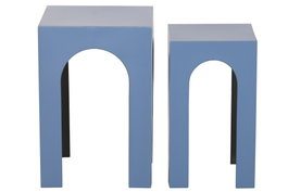 DKD Home Decor Mesita Auxiliar Urban Azul Metal Set 2 Piezas 40x40x58 cm