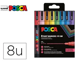 Posca PC-3M Rotulador Marcador de Pintura Punta Cónica Estuche 8 Colores Purpurina Trazo 0,9-1,3 mm