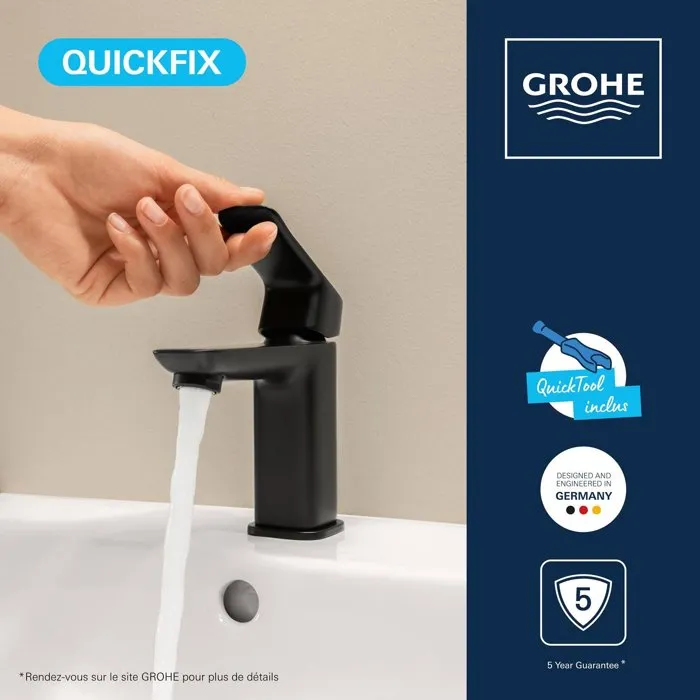 GROHE DICE - Grifo mezclador para lavabo de tamaño S con sistema click-clack en negro mate - AACJX49477