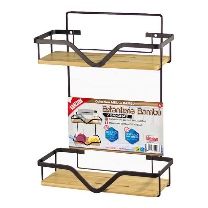 Hidalgo Estantería de baño de 2 bandejas en metal y bambú Hidalgo Estantería de baño de 2 bandejas en metal y bambú