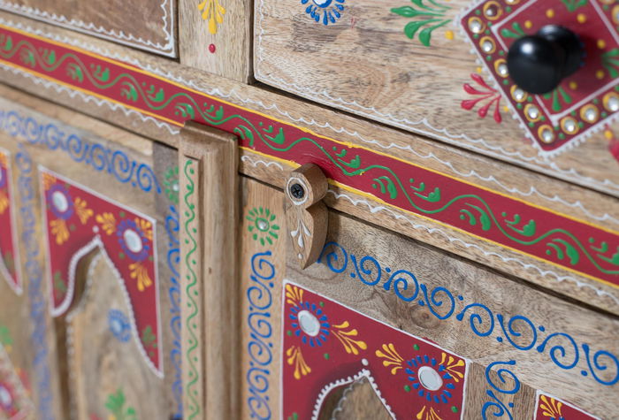 Giner y Colomer Aparador con 2 Cajones y 2 Puertas, Madera de Mango Pintada a Mano, Multicolor Giner y Colomer Aparador con 2 Cajones y 2 Puertas, Madera de Mango Pintada a Mano, Multicolor