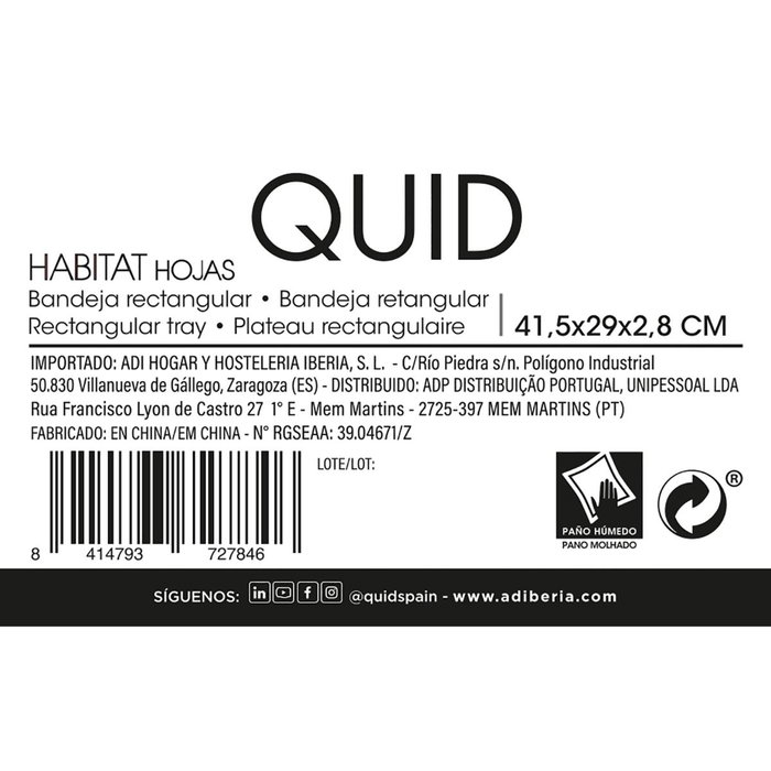 Bandeja con Asas Polipropileno Habitat Quid 41,5x29x4 cm