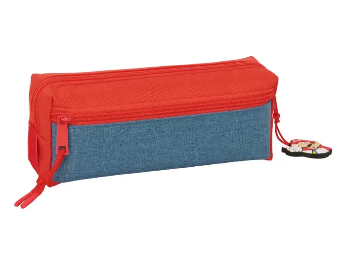 Safta Estuche Escolar Portatodo Rectangular con Goma Elástica 22 cm, Triple Compartimento con Cremallera, Colección Super Mario, 85x60x220 mm