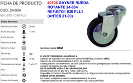 GAYNER Rueda 24-034 (REF:BTG1 030 PLL1) de 80 g