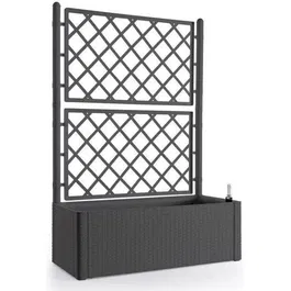 Stefanplast Caja de Flores Rectangular Deluxe Natural con Enrejado - 100x43x142cm - 90+6.5L Reserva Agua - Antracita