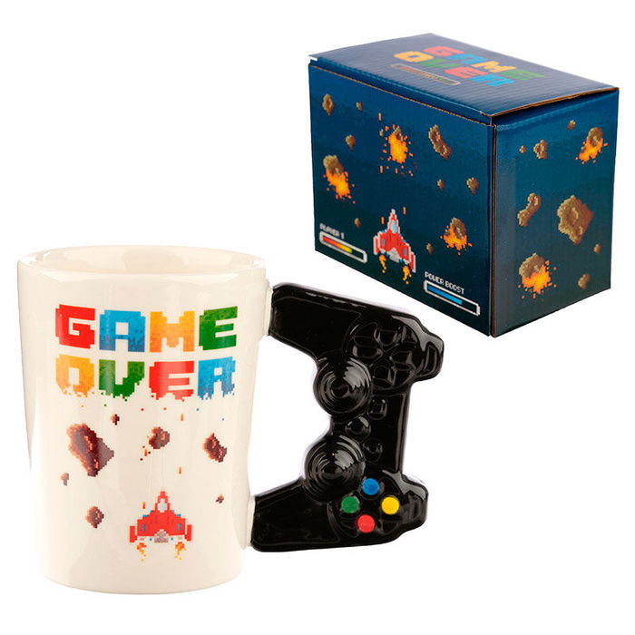PUCKATOR Taza asa 3D Mando Videojuego Pixel Game Over Cerámica 11x14,5x8,5cm