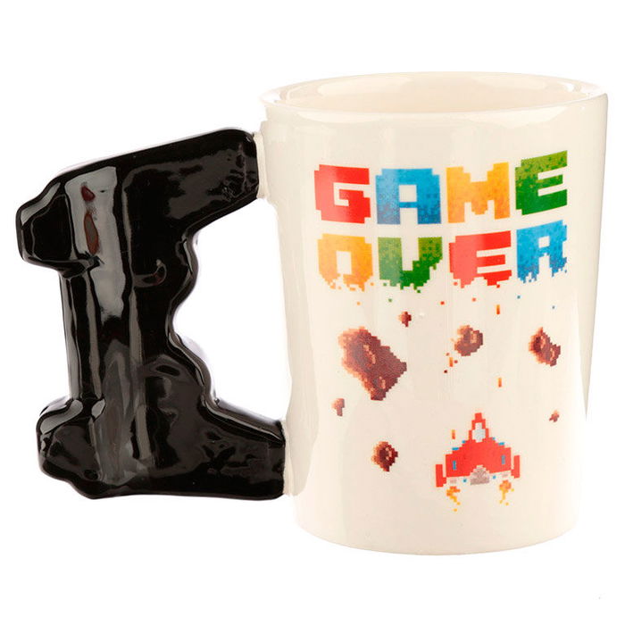PUCKATOR Taza asa 3D Mando Videojuego Pixel Game Over Cerámica 11x14,5x8,5cm