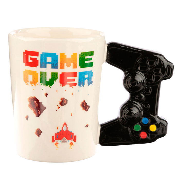 PUCKATOR Taza asa 3D Mando Videojuego Pixel Game Over Cerámica 11x14,5x8,5cm