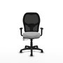 Silla de oficina Alocén con mecanismo Sincro/Traslack tapizada con Tela color Gris claro y malla color Negro. Equipada con lumbar 1D, Brazos 1D y Ruedas de nailon 50 mm