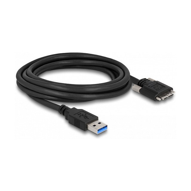 DeLOCK Cable USB 3.0 Tipo A a Micro-B con tornillos, 3 m, Negro