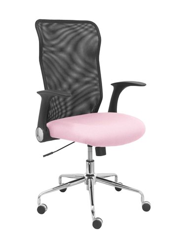 PIQUERAS Y CRESPO Silla Minaya con mecanismo basculante, brazos abatibles, respaldo de malla negro y asiento rosa PIQUERAS Y CRESPO Silla Minaya con mecanismo basculante, brazos abatibles, respaldo de malla negro y asiento rosa