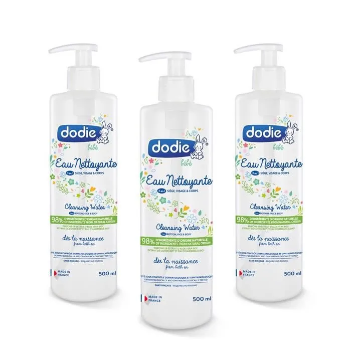 Dodie Lote de 3 Aguas Limpiadoras 500ml Bebé Rostro Cuerpo Piel Sensible Dodie Lote de 3 Aguas Limpiadoras 500ml Bebé Rostro Cuerpo Piel Sensible