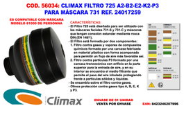 CLIMAX Filtro 725 A2-B2-E2-K2-P-3 para Máscara 731 Ref 24017259