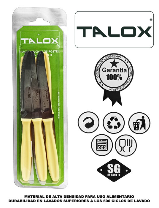 TALOX Pack de 6 Cuchillos de Mesa o Postre de 10 cm, Mango Amarillo