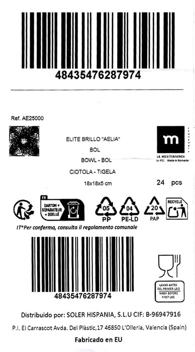 La Mediterranea Bol Aelia Elite Brillo 18x18 cm de 24 unidades