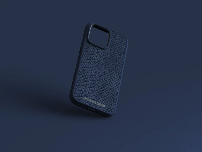 Njord byELEMENTS Funda de Cuero de Salmón con MagSafe para iPhone 14 Pro Max - Azul | Protección Militar MIL-STD-810H | Carga Inalámbrica