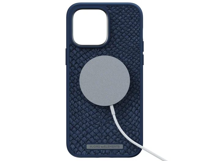 Njord byELEMENTS Funda de Cuero de Salmón con MagSafe para iPhone 14 Pro Max - Azul | Protección Militar MIL-STD-810H | Carga Inalámbrica