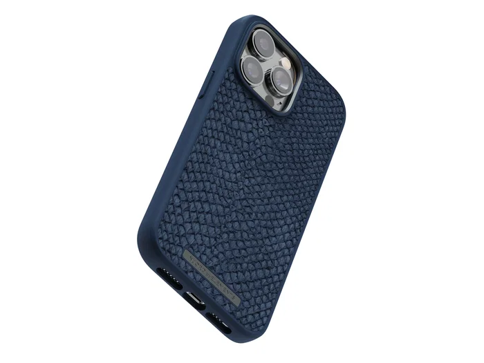 Njord byELEMENTS Funda de Cuero de Salmón con MagSafe para iPhone 14 Pro Max - Azul | Protección Militar MIL-STD-810H | Carga Inalámbrica