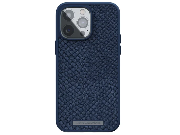Njord byELEMENTS Funda de Cuero de Salmón con MagSafe para iPhone 14 Pro Max - Azul | Protección Militar MIL-STD-810H | Carga Inalámbrica