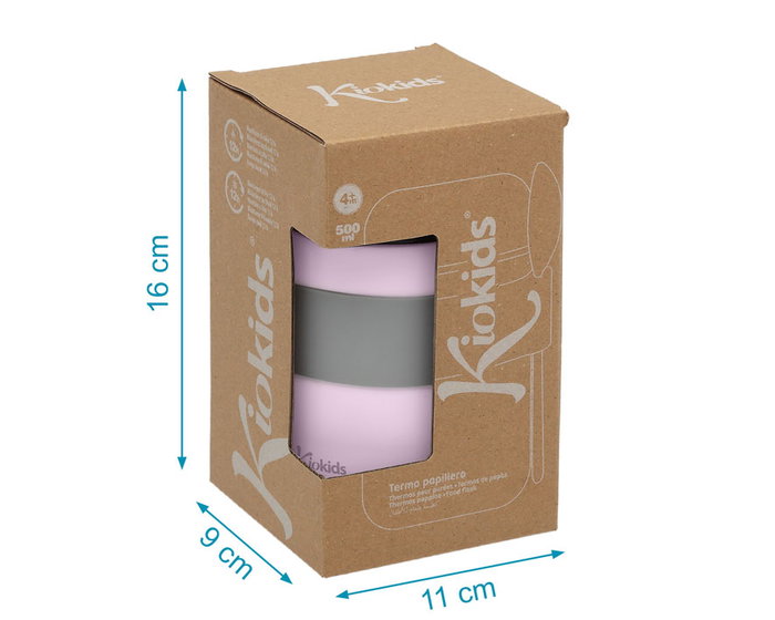 KioKids Termo Papillero Acero Inoxidable Lavanda Con Cuchara 500ml Conserva Calor Frío 12h Niños +0 Meses