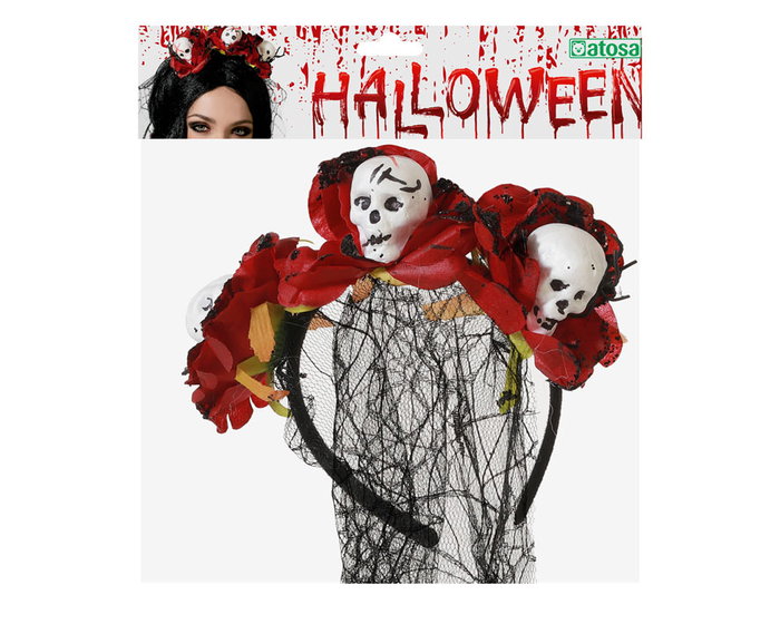 Diadema Halloween Catrina Rosas Calaveras Mujer Adulto Día de Muertos Velo Negro Accesorio Fiesta Temática Diadema Halloween Catrina Rosas Calaveras Mujer Adulto Día de Muertos Velo Negro Accesorio Fiesta Temática