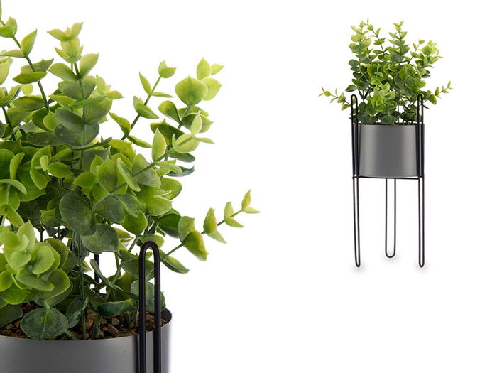 Ibergarden Planta Hoja Eucalipto Base Metal Gris 14x40x14 cm (Set de 8)