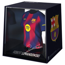 FANCOLLEX Figura Mini Lewandowski FC Barcelona con estuche - Figura de colección de vinilo y plástico biodegradable 9.5cm