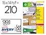 Avery Etiqueta Adhesiva Blanca Permanente Reciclada 100% Láser 99,1x38,1 mm Caja 210 Unidades