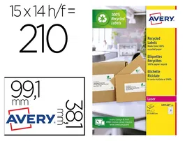 Avery Etiqueta Adhesiva Blanca Permanente Reciclada 100% Láser 99,1x38,1 mm Caja 210 Unidades