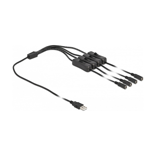DeLOCK Cable USB Tipo-A macho a 4 x DC 5,5 x 2,1 mm hembra con interruptor, 1 m
