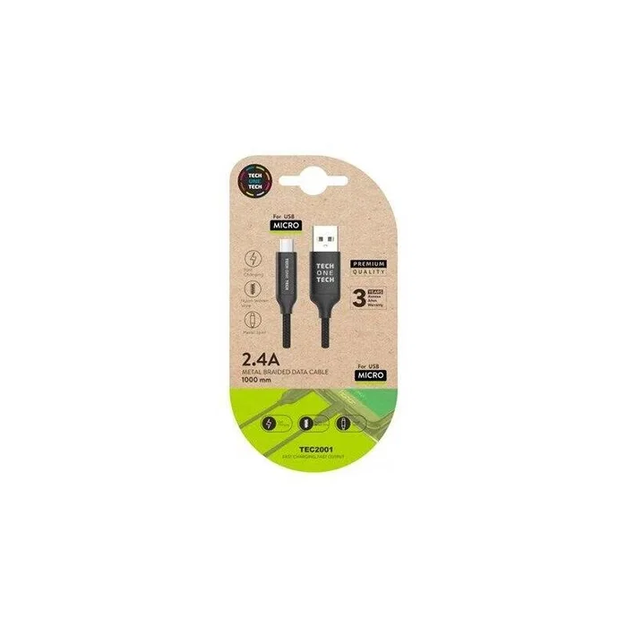Tech One Tech Cable USB-A a Micro USB TEC2001 Negro 1m Tech One Tech Cable USB-A a Micro USB TEC2001 Negro 1m