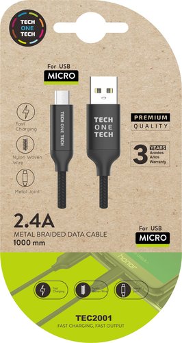 Tech One Tech Cable USB-A a Micro USB de Nylon, 1m, Negro Tech One Tech Cable USB-A a Micro USB de Nylon, 1m, Negro