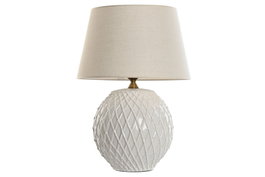 DKD Home Decor Lámpara de Sobremesa de Porcelana y Algodón Blanco