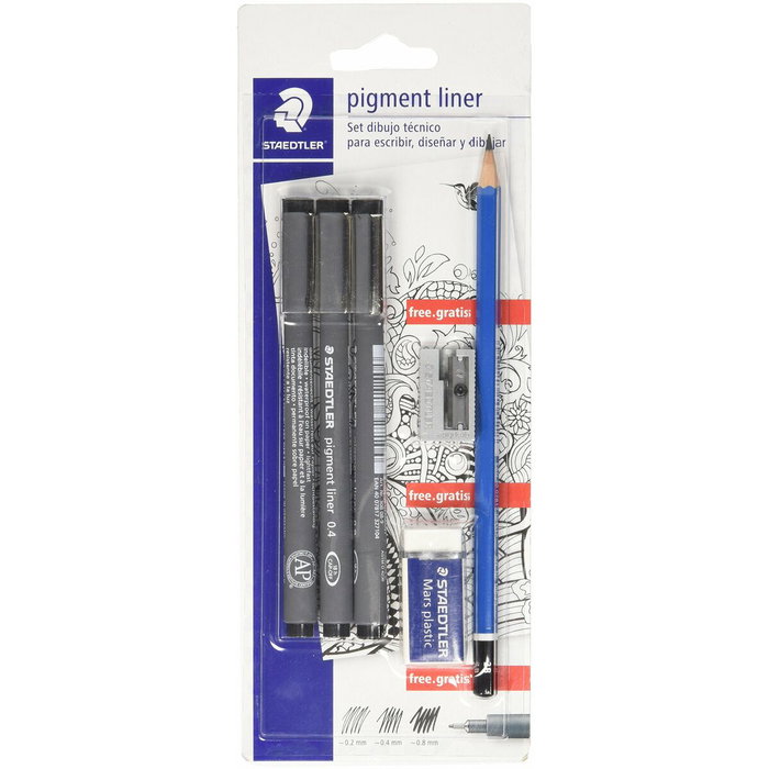 Staedtler Rotulador Calibrado Micrométrico 308 Negro de 3 unidades con Regalos
