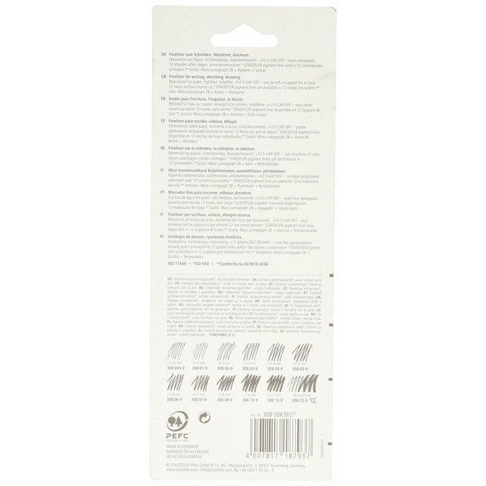 Staedtler Rotulador Calibrado Micrométrico 308 Negro de 3 unidades con Regalos