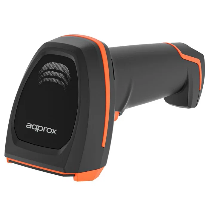 Approx APPLS24WS Lector de Códigos de Barras 1D/2D Portátil Inalámbrico, Bluetooth y RF 2.4 GHz, Lector QR, Compatible con Pantallas y OCR/MRZ para Documentos, Negro y Naranja