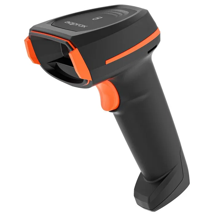 Approx APPLS24WS Lector de Códigos de Barras 1D/2D Portátil Inalámbrico, Bluetooth y RF 2.4 GHz, Lector QR, Compatible con Pantallas y OCR/MRZ para Documentos, Negro y Naranja