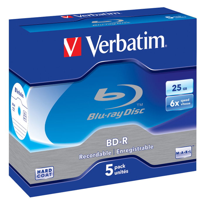 Verbatim 5 BD-R Discos Blu-Ray 25GB 6x Jewel Case 43715