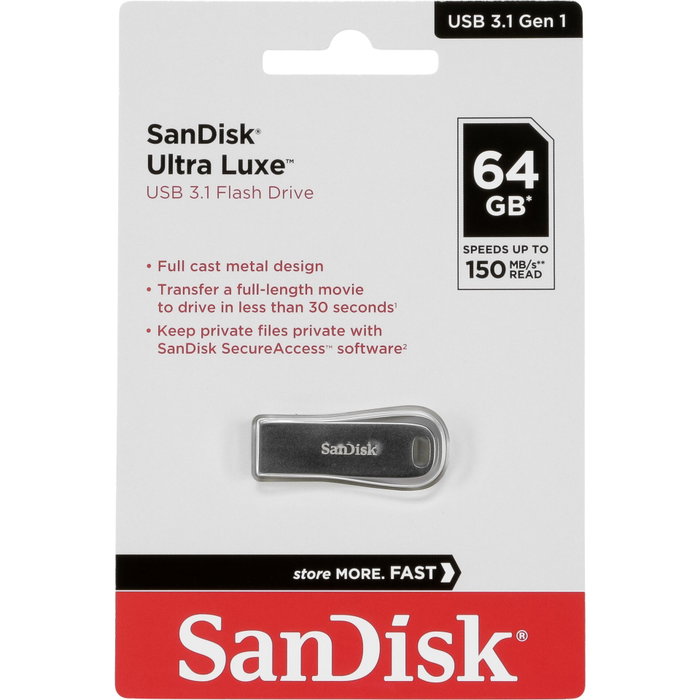 SanDisk Cruzer Ultra Luxe 64 GB USB 3.1 Plata SanDisk Cruzer Ultra Luxe 64 GB USB 3.1 Plata