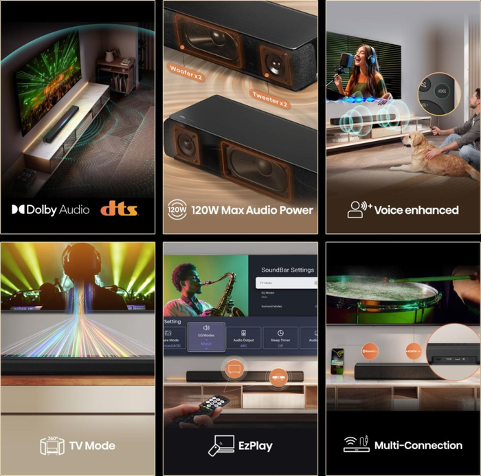 Hisense Barra de Sonido HS1000 Negro 2.0 Canales 120W con DTS Virtual:X y Dolby Audio