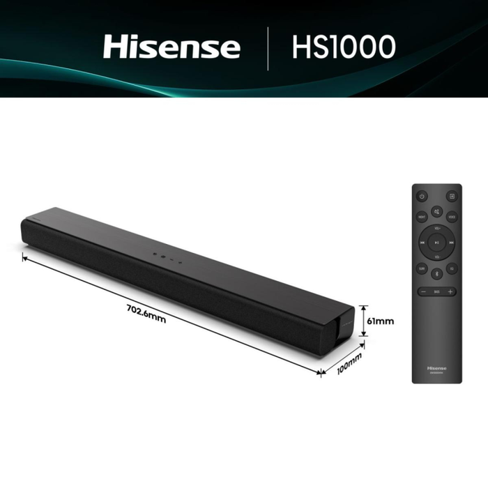 Hisense Barra de Sonido HS1000 Negro 2.0 Canales 120W con DTS Virtual:X y Dolby Audio