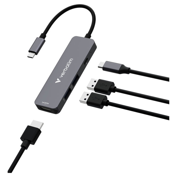 Verbatim Hub 32155 USB-C con HDMI 4K 60Hz, USB 3.1 y PD 100W, Gris Verbatim Hub 32155 USB-C con HDMI 4K 60Hz, USB 3.1 y PD 100W, Gris