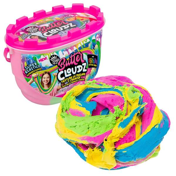 Bizak Cubo de Slime Rainbow Cotton Candy Butter Cloudz con efecto mantequilla y aroma dulce a algodón de azúcar español