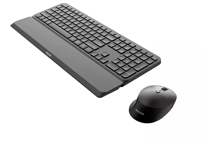 Philips SPT6607B/16 Teclado y Ratón Inalámbricos 2.4G + Bluetooth Negro, Kit 2 en 1 con Reposamuñecas, 110 Teclas, Mouse 3200 DPI, Multi-Device para Windows/macOS/iOS/Android