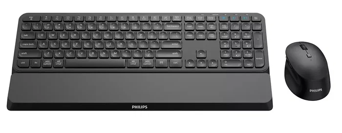 Philips SPT6607B/16 Teclado y Ratón Inalámbricos 2.4G + Bluetooth Negro, Kit 2 en 1 con Reposamuñecas, 110 Teclas, Mouse 3200 DPI, Multi-Device para Windows/macOS/iOS/Android
