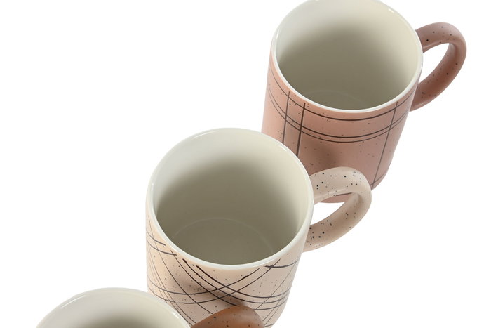 DKD Home Decor Juego de Tazas de Porcelana Lineas Surtido 390ml